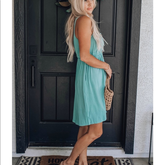 Never worn aqua button up dress - Picture 5 of 6